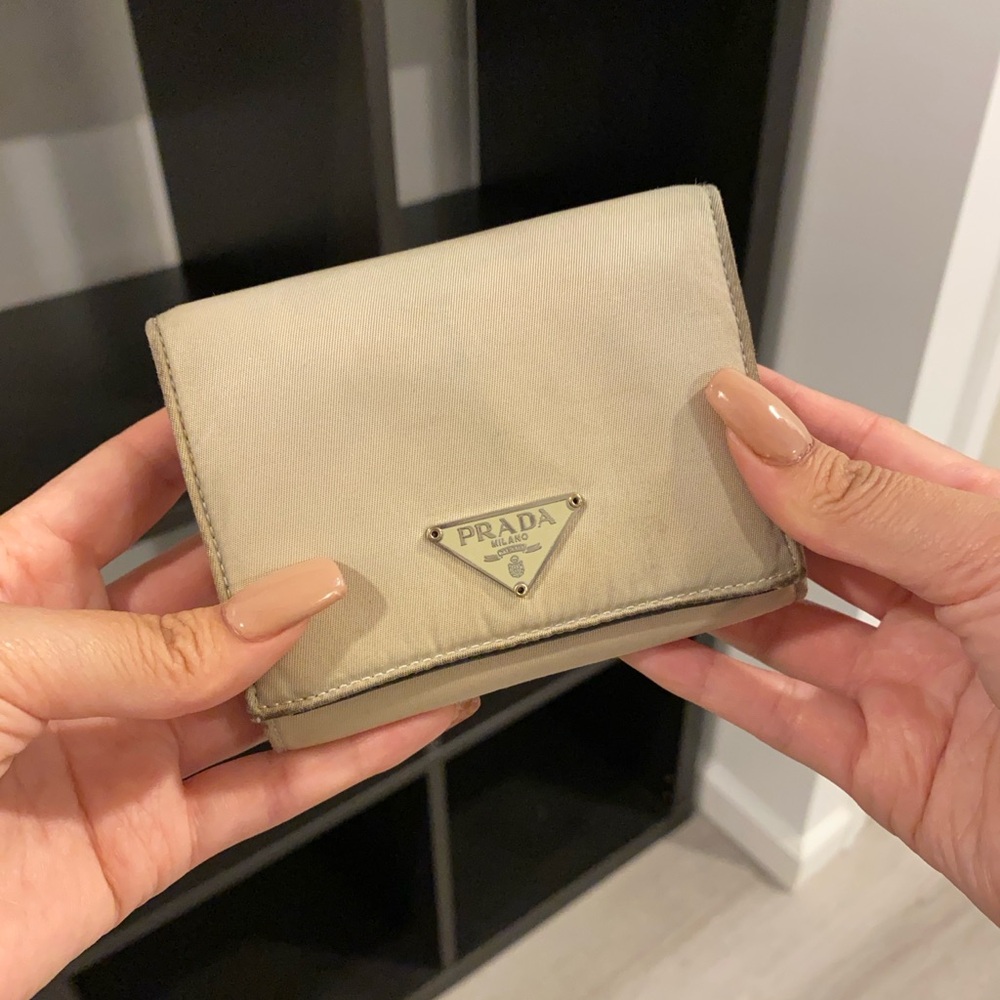 Prada Beige Nylon Triangular Logo Wallet